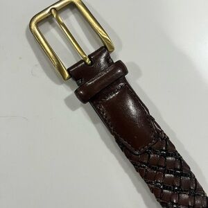 Cole Haan Brown Woven Leather Belt with Brass Buckle, OS